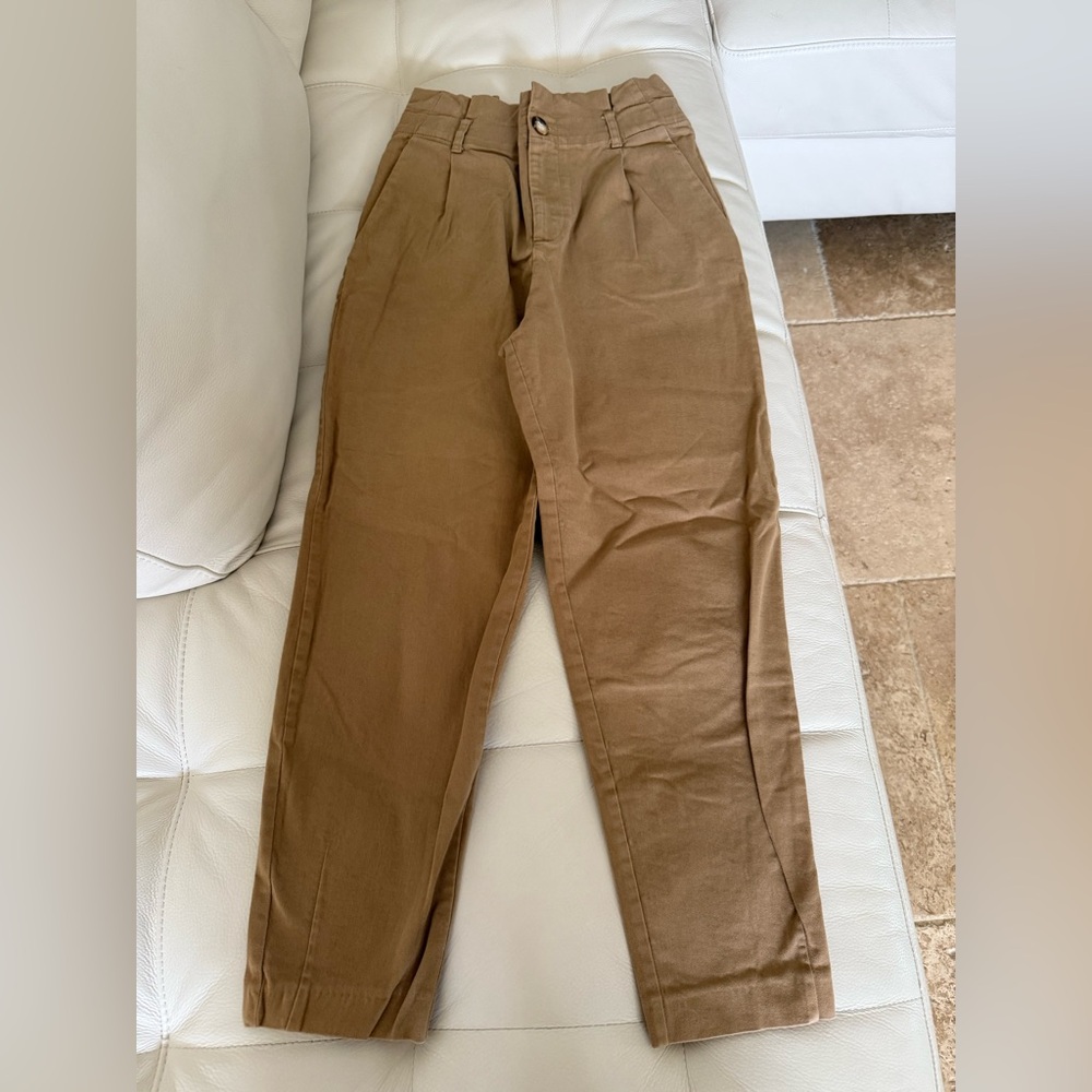 Zara Paperbag Waist Tan Ankle Tapered Leg Trousers Size Small